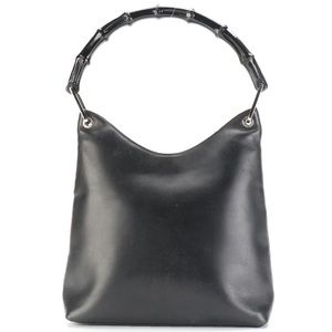 Gucci Bamboo Slim Hobo Bag in Smooth Black Leather
